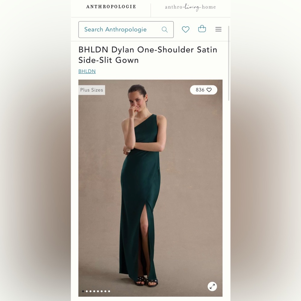 BHLDN Dylan One-Shoulder Satin Side-Slit Gown - Dark Emerald